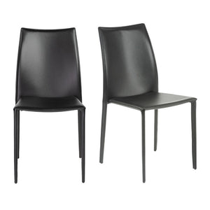 EuroStyle Dalia Regenerated Leather Stacking Dining Chairs Foam Cushioned Set of Two Black 02350BLK-MP2