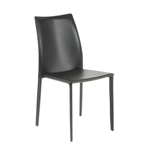 EuroStyle Dalia Regenerated Leather Stacking Dining Chairs Foam Cushioned Set of Two Black 02350BLK-MP2