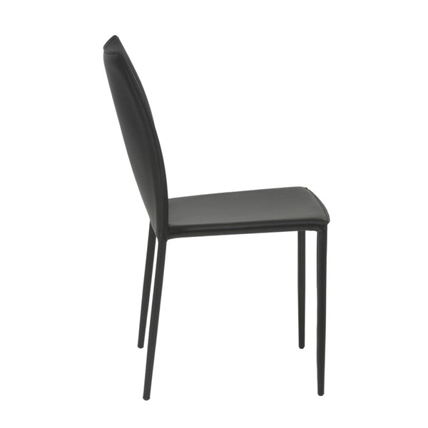 EuroStyle Dalia Regenerated Leather Stacking Dining Chairs Foam Cushioned Set of Two Black 02350BLK-MP2