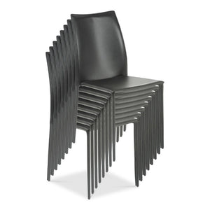 EuroStyle Dalia Regenerated Leather Stacking Dining Chairs Foam Cushioned Set of Two Black 02350BLK-MP2