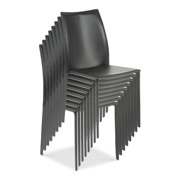 EuroStyle Dalia Regenerated Leather Stacking Dining Chairs Foam Cushioned Set of Two Black 02350BLK-MP2