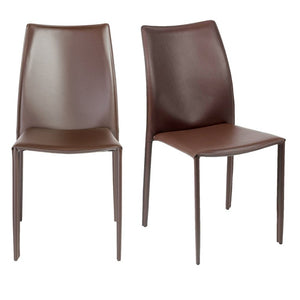 EuroStyle Dalia Regenerated Leather Stacking Dining Chairs Foam Cushioned Set of Two Brown 02350BRN-MP2