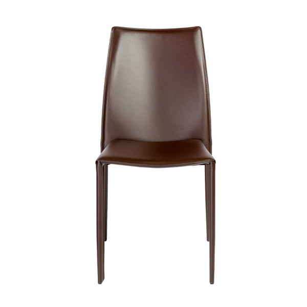 EuroStyle Dalia Regenerated Leather Stacking Dining Chairs Foam Cushioned Set of Two Brown 02350BRN-MP2