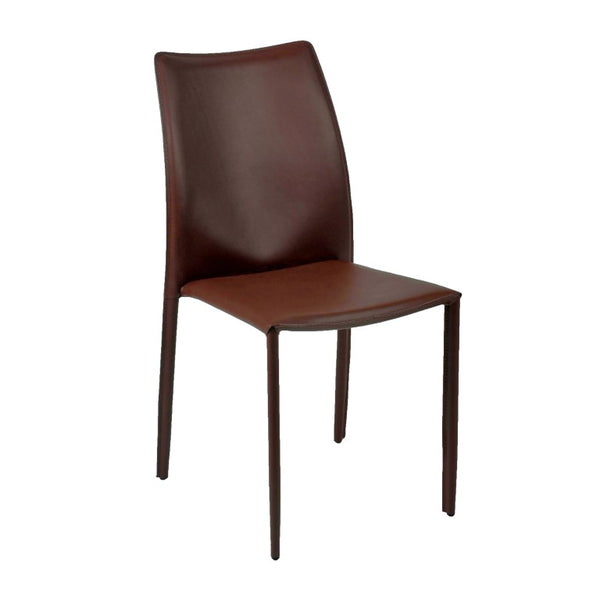 EuroStyle Dalia Regenerated Leather Stacking Dining Chairs Foam Cushioned Set of Two Brown 02350BRN-MP2