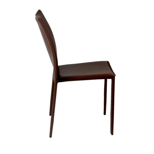 EuroStyle Dalia Regenerated Leather Stacking Dining Chairs Foam Cushioned Set of Two Brown 02350BRN-MP2