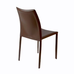EuroStyle Dalia Regenerated Leather Stacking Dining Chairs Foam Cushioned Set of Two Brown 02350BRN-MP2
