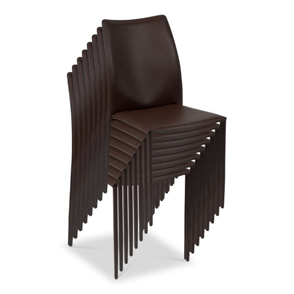 EuroStyle Dalia Regenerated Leather Stacking Dining Chairs Foam Cushioned Set of Two Brown 02350BRN-MP2