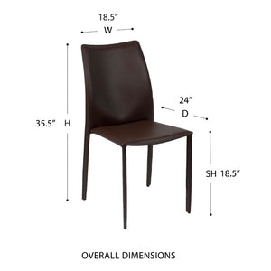 EuroStyle Dalia Regenerated Leather Stacking Dining Chairs Foam Cushioned Set of Two Brown 02350BRN-MP2