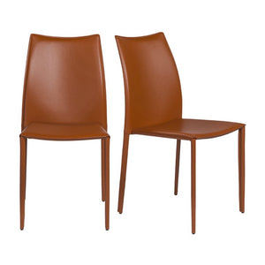 EuroStyle Dalia Regenerated Leather Stacking Dining Chairs Foam Cushioned Set of Two Dark Caramel 02350COG-MP2