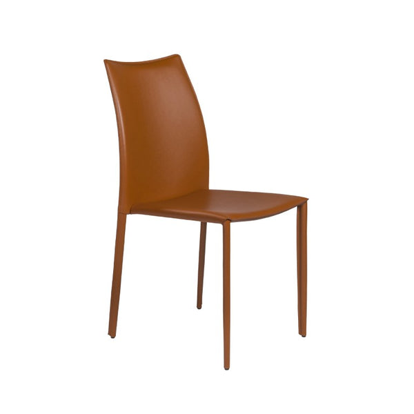 EuroStyle Dalia Regenerated Leather Stacking Dining Chairs Foam Cushioned Set of Two Dark Caramel 02350COG-MP2