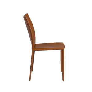 EuroStyle Dalia Regenerated Leather Stacking Dining Chairs Foam Cushioned Set of Two Dark Caramel 02350COG-MP2