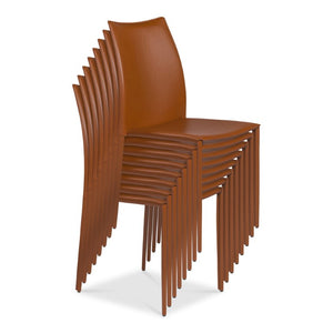 EuroStyle Dalia Regenerated Leather Stacking Dining Chairs Foam Cushioned Set of Two Dark Caramel 02350COG-MP2