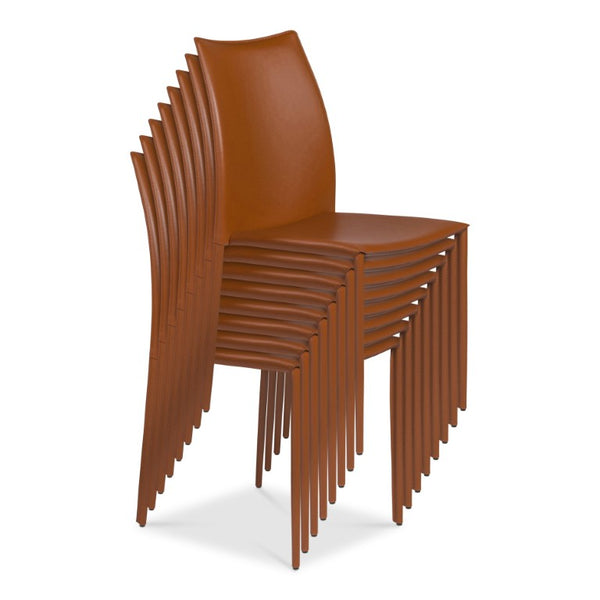 EuroStyle Dalia Regenerated Leather Stacking Dining Chairs Foam Cushioned Set of Two Dark Caramel 02350COG-MP2