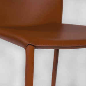EuroStyle Dalia Regenerated Leather Stacking Dining Chairs Foam Cushioned Set of Two Dark Caramel 02350COG-MP2