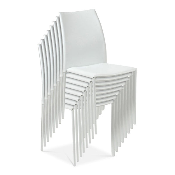 EuroStyle Dalia Regenerated Leather Stacking Dining Chairs Foam Cushioned Set of Two White 02350WHT-MP2