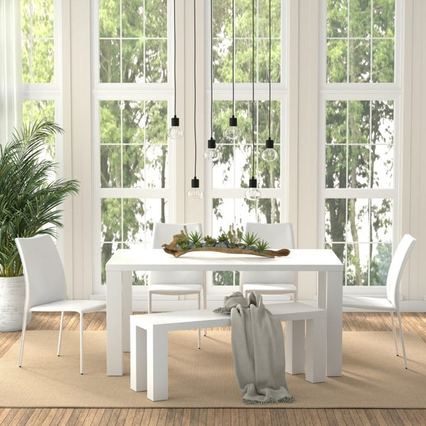 EuroStyle Dalia Regenerated Leather Stacking Dining Chairs Foam Cushioned Set of Two White 02350WHT-MP2