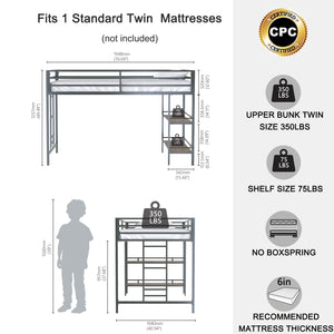 English Elm Adam Junior Twin Loft Bed In Black With Cinnamon Wood Shelf – Safe, Space-Saving Design For Kids! B083P154188