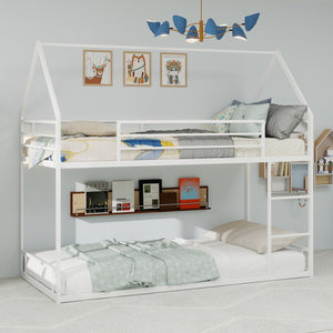 English Elm Metal Twin over Twin Bunk Bed Sturdy Heavy-Duty Frame with Silent Slats, 13" Guardrail & Ladder White W1935P330798