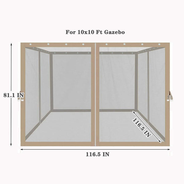 English Elm 10x10 Ft Patio Gazebo Replacement Mesh Enclosure Four Zippered Panels Insect Protection W41968236