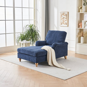 English Elm Modern Mid-Century Oversized Chaise Lounger Sofa Bed with Solid Wood Legs, Deep Seat Comfort Sleeper Blue W2363S00067