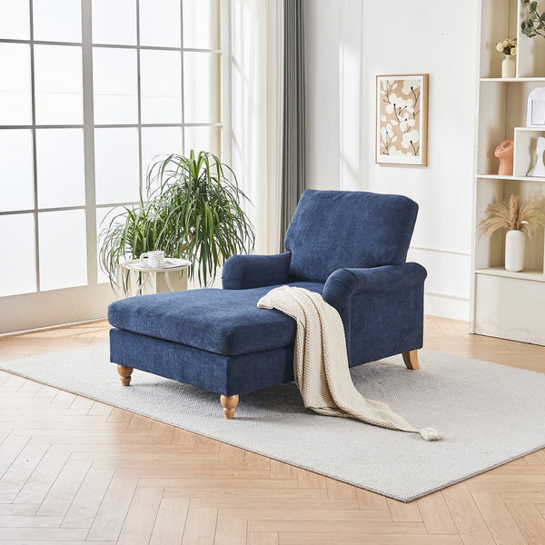 English Elm Modern Mid-Century Oversized Chaise Lounger Sofa Bed with Solid Wood Legs, Deep Seat Comfort Sleeper Blue W2363S00067