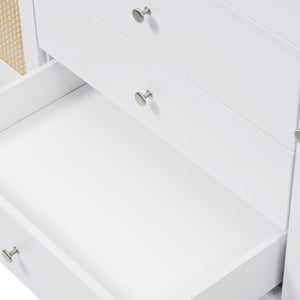 English Elm Christopher Knight Home® - 60" Modern Bathroom Vanity with Durable SMC Sink, Rattan Doors, Soft-Close Drawers, Pine Legs White N817P296130W
