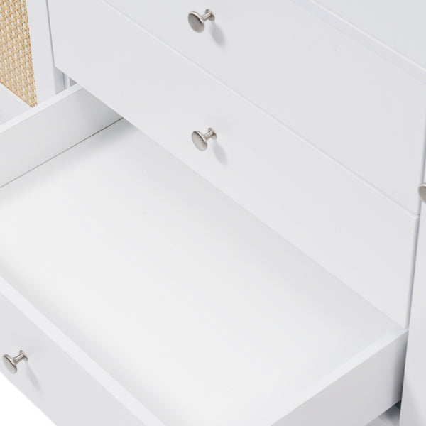 English Elm Christopher Knight Home® - 60" Modern Bathroom Vanity with Durable SMC Sink, Rattan Doors, Soft-Close Drawers, Pine Legs White N817P296130W