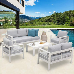 English Elm 5-piece Outdoor Aluminum Conversation Set Resort Style Patio Sofa with Wpc Coffee Table B082S00083