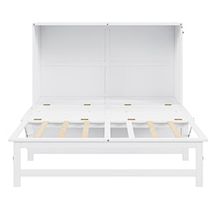 English Elm Queen Murphy Bed with Shelf & Built-In USB Charging Station, Space-Saving White Wall Cabinet Design SM000338AAK