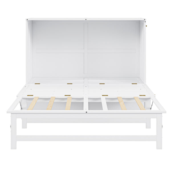 English Elm Queen Murphy Bed with Shelf & Built-In USB Charging Station, Space-Saving White Wall Cabinet Design SM000338AAK