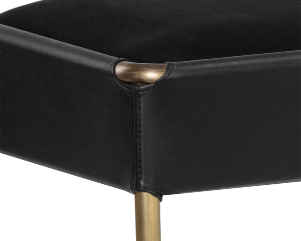 Sunpan Bellevue Upholstered Bench with Antique Brass Frame - Stylish, Unique Textures for Modern Spaces Abbington Black / Bravo Black