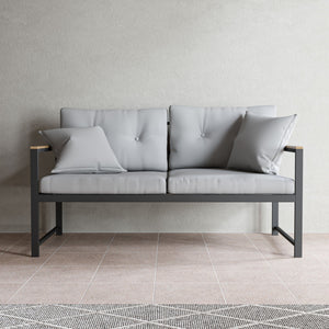 English Elm Edenbrook Cliffside Button Tufted Metal Loveseat - Stylish Charcoal Frame & Gray Cushions For Outdoors B350P394802