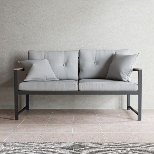 English Elm Edenbrook Cliffside Button Tufted Metal Loveseat - Stylish Charcoal Frame & Gray Cushions For Outdoors B350P394802