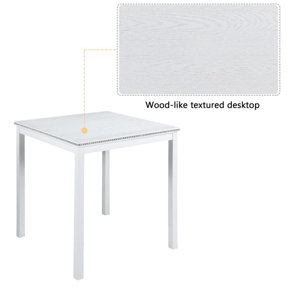 English Elm Wooden Counter Height Square Dining Table Glam Crystal Edge Detail Seats Four White W1998128390