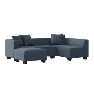 English Elm Marston Corduroy L-shape Sectional Sofa Deep Seating Six Seat Modern Living Room Navy Blue B127S00003