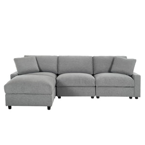 English Elm 103.54" L-shaped Modular Sectional with Ottoman Storage Polyester Cloud Sofa Grey W1669S00049