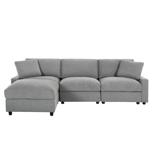 English Elm 103.54" L-shaped Modular Sectional with Ottoman Storage Polyester Cloud Sofa Grey W1669S00049