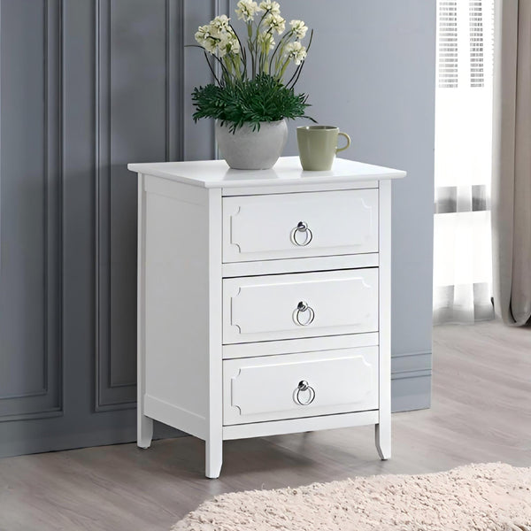 English Elm Daniel 3-Drawer Nightstand White with Polished Nickel Hardware, Dovetailed Drawers, Fully Assembled B078P408782