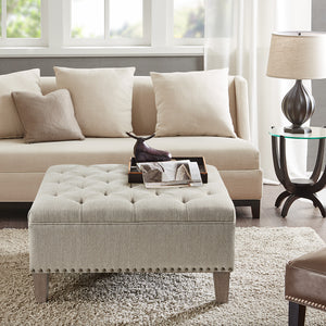 Madison Park Lindsey Traditional Tufted Square Cocktail Ottoman MP101-0984 Taupe