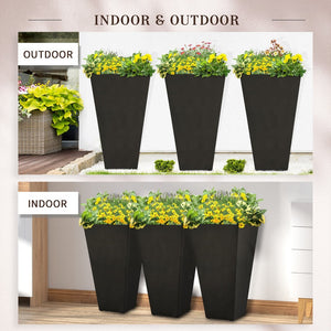 English Elm Outsunny Set Of 3 Stylish Tall Planters With Drainage Hole - 28" Indoor/Outdoor Flower Pots In Black W2225P174494-GIGA