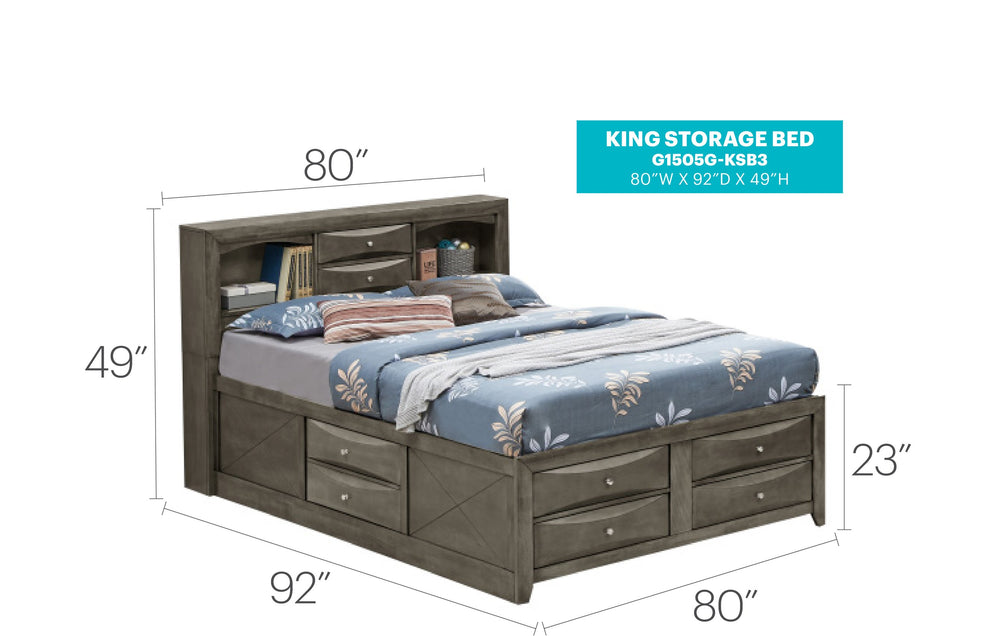 English Elm Sophisticated Gray King Storage Bed with Large Under-Bed Drawers, Durable Particleboard Frame, Stylish Finish B078S00186