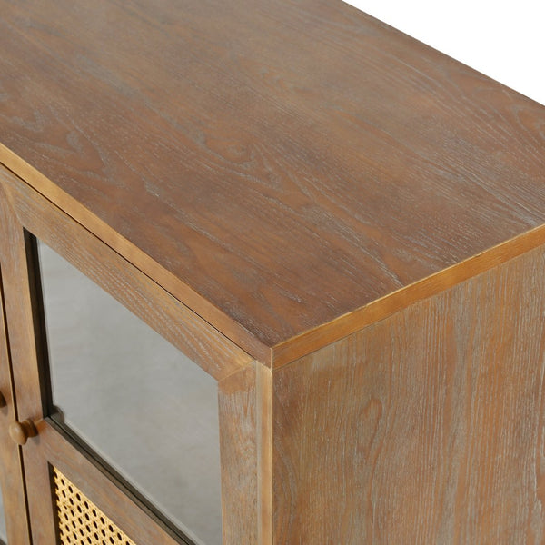 English Elm Retro 4-Door Sideboard with Spacious Adjustable Shelves, Solid Wood Legs, Spray-Painted MDF Finish Antique brown W2696P256248