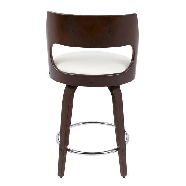English Elm Cecina Mid-Century Counter Stools Set of 2 — Swivel Faux Leather Seats, Cherry Curved Wood Frame, 360° B202S00016