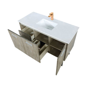 English Elm Rustic Acacia Bath Vanity 48" W X 20" D - Elegant White Quartz Top & Stylish Rose Gold Faucet Set B2731P259622-GIGA