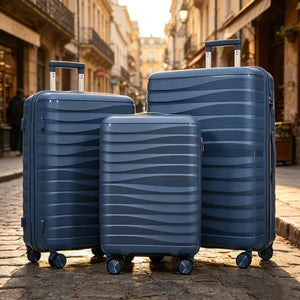 English Elm Premium Polypropylene Hard Shell Luggage Set Three Piece with Tsa Locks Spinner Wheels Blue N726P460073N