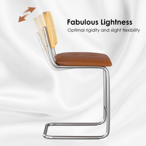 English Elm Farini Velvet Counter Height Bar Stools Set of 2 with Rattan Back, Cantilever Comfort & Floor Protectors Brown T3623P354966