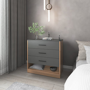 English Elm Fraser Matt Grey/Macadamia Dresser with 3 Spacious Drawers & Open Shelf, Engineered Wood Durable Finish B092P286126