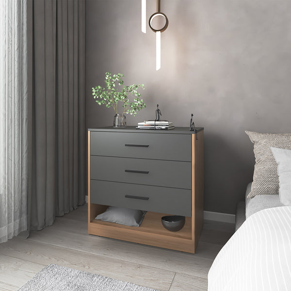 English Elm Fraser Matt Grey/Macadamia Dresser with Open Shelf & 3 Spacious Drawers – Durable Engineered Wood Finish B092P286126