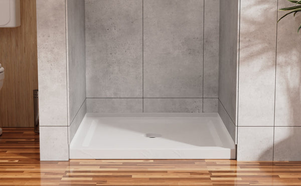 English Elm Goodyo Corner Shower Pan Acrylic Slate Textured Anti-slip Base with Center Drain D163121899