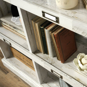 English Elm Tall Bookcase with Labelled Cubby Slots, White Engineered Wood, Dual-Sided Back, Sturdy 35.6"x13.5"x75" Storage Elegance B356P402640